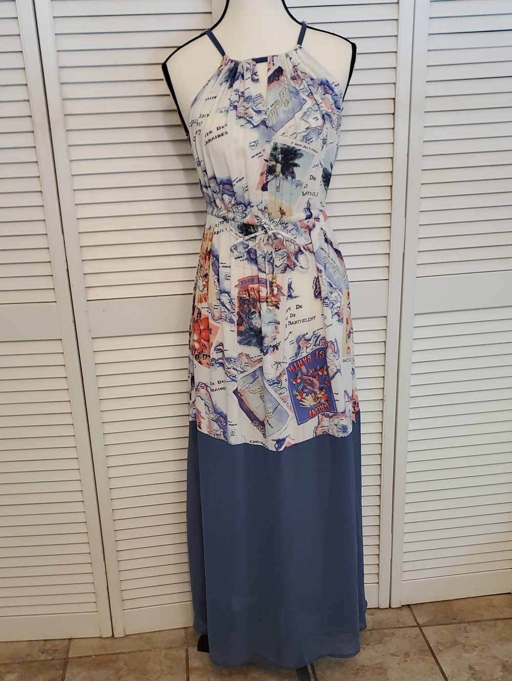 Peter Som Postcard Print Maxi Dress, Size Small